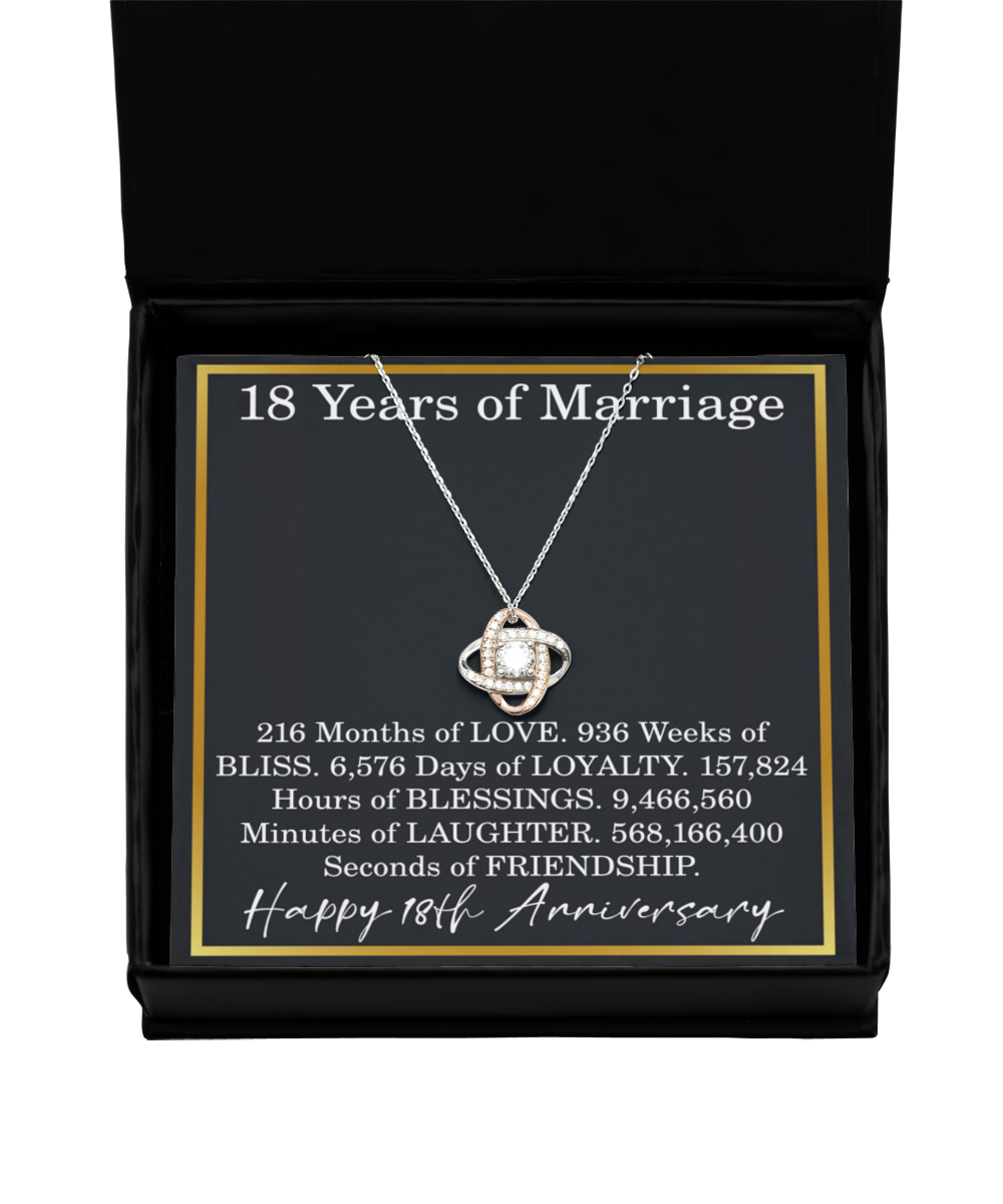 18th Anniversary Necklace for Her Wife 18 Years of Marriage Love Knot Necklace Pendant