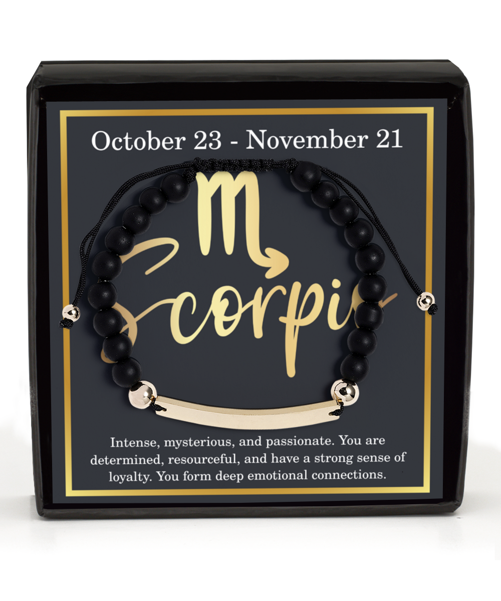 Scorpio Bracelet for Men Unisex Scorpio Birthday Gift Adjustable Bar Black Beads Bracelet Zodiac Horoscope