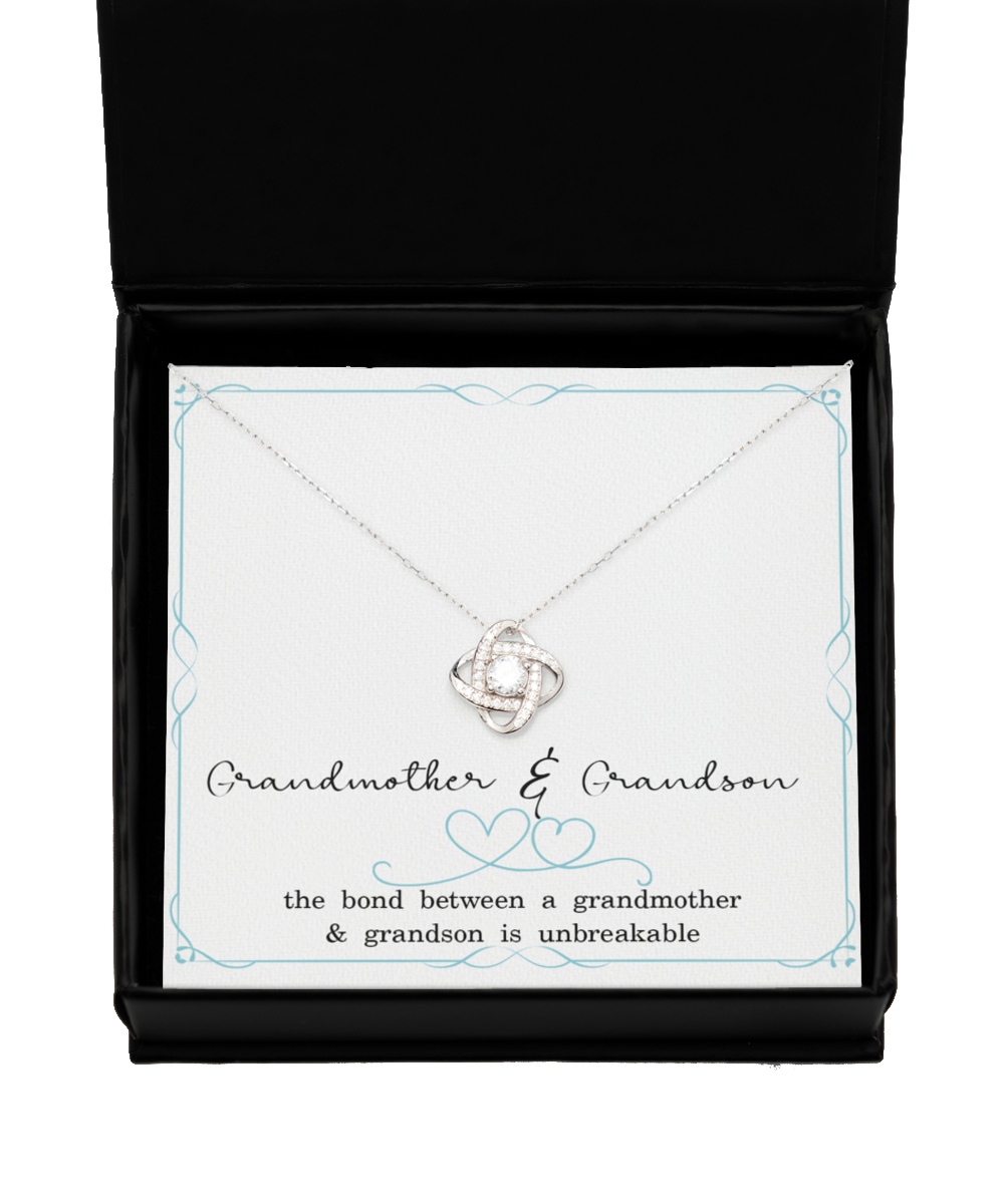 Grandmother Grandson Necklace Bond Between Grandma and Grandson is Unbreakable 925 Sterling Silver Love Knot Necklace Jewelry Pendant Gift for Christmas Birthday