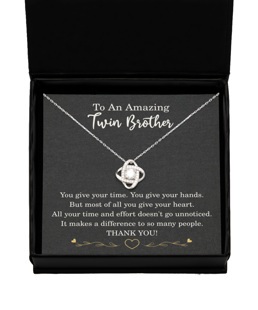 Twin Brother Necklace Birthday Christmas Gift 925 Sterling Silver Love Knot Pendant To My Twin Brother Thank You