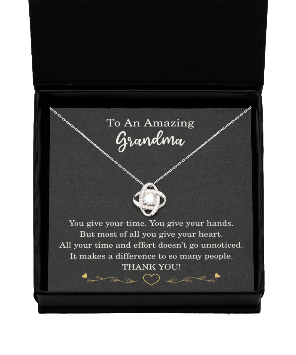 Grandma Necklace Birthday Christmas Gift 925 Sterling Silver Love Knot Pendant To My Grandma on Mothers Day Thank You