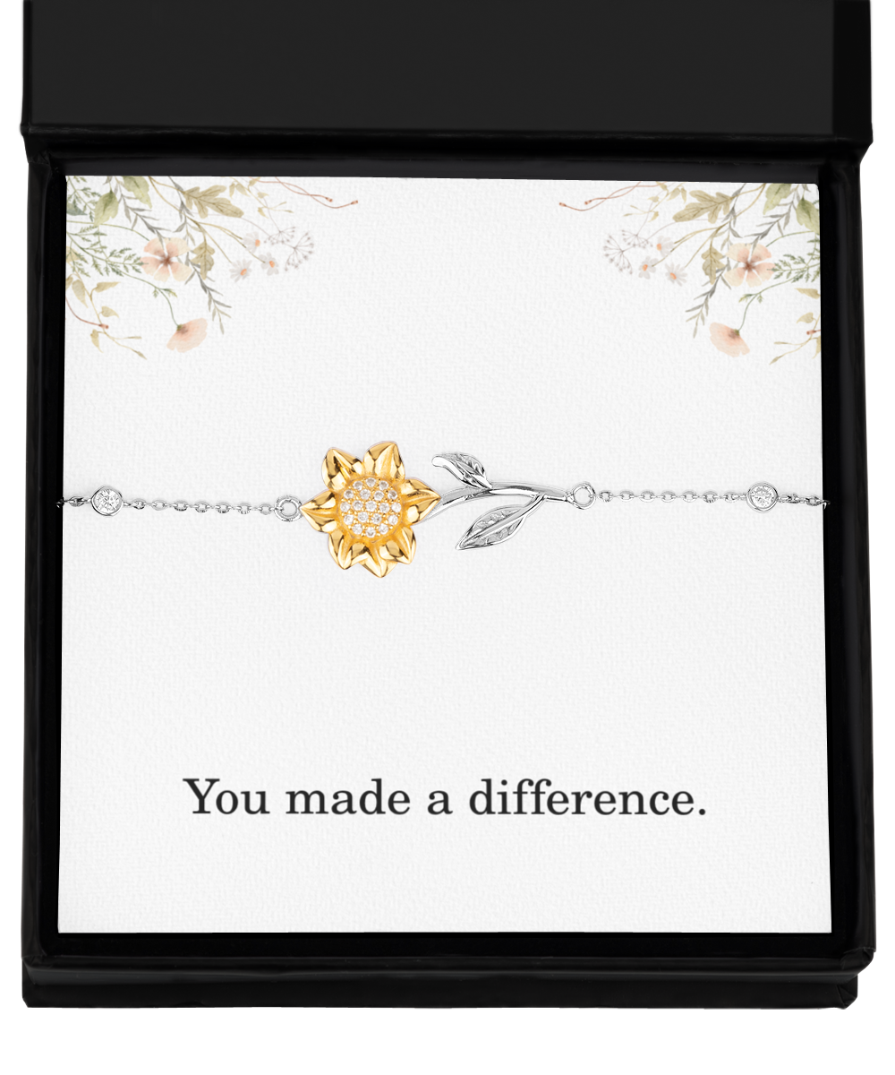 Teacher Gift For Her Women You Made A Difference Bracelet 925 Sterling Silver Sunflower Bracelet For Christmas Coworker